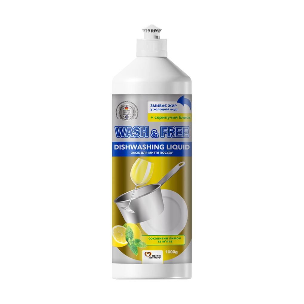Засіб для миття посуду Wash &amp; Free Лимон та м'ята, 1 кг