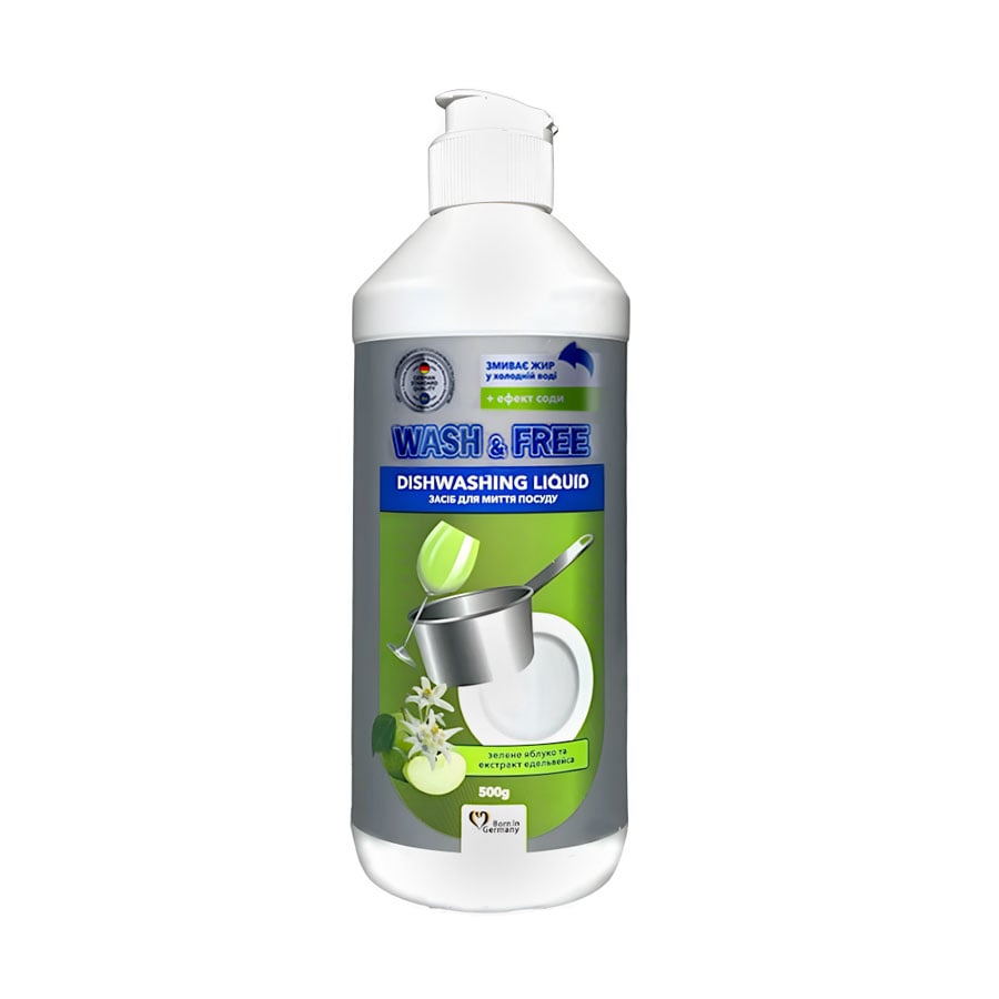 Засіб для миття посуду Wash&amp;Free зелене яблуко і екстракт едельвейса, 500 г